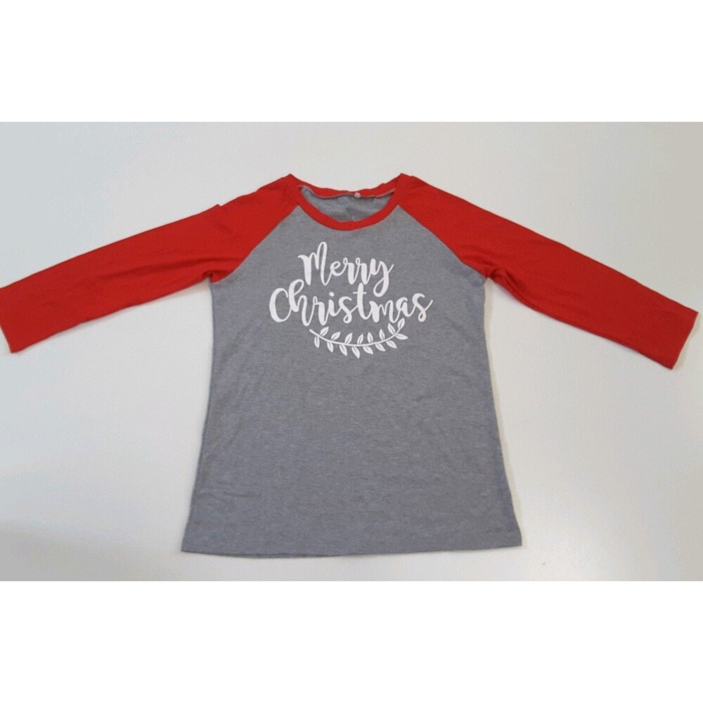 Merry Christmas Raglan T Shirt Gray Red Size S Asian, XS US